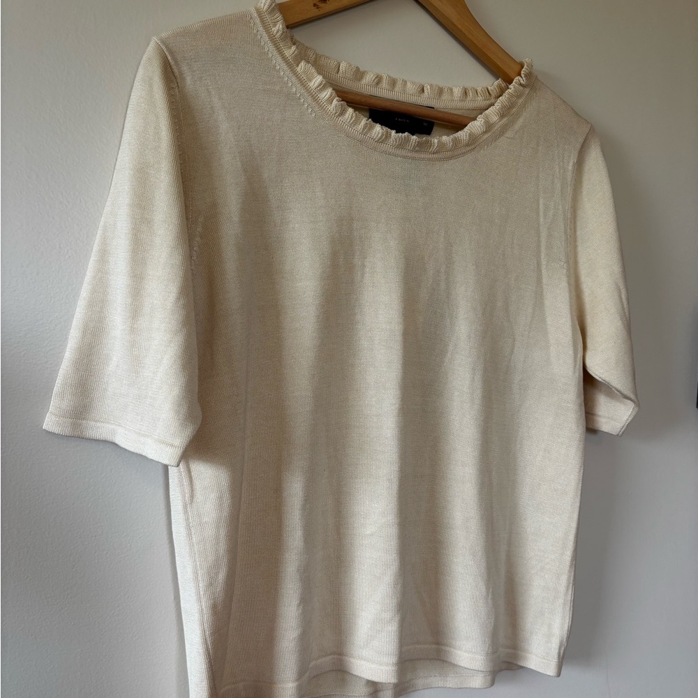 August Silk Beige Ruffle Knit Top